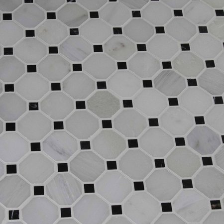 Msi Arabescato Carrara 2" X 2" Octagon And Dot Marble Mosaic Tile, 10PK ZOR-MD-0108